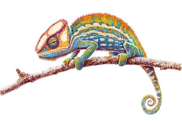 Wall Mural - Colorful chameleon perched on a branch in a vibrant natural setting. Generative AI