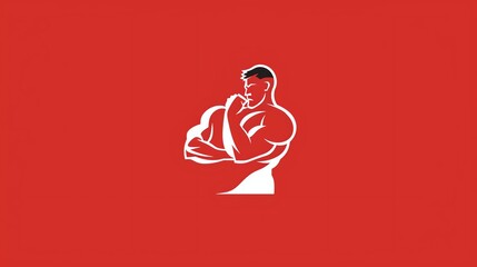 Wall Mural - A simple illustration of a muscular man on a red background.