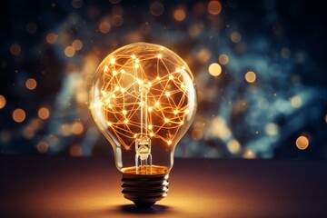 Poster - Illuminated light bulb with network of glowing lights inside, symbolizing innovation, creativity, and new ideas