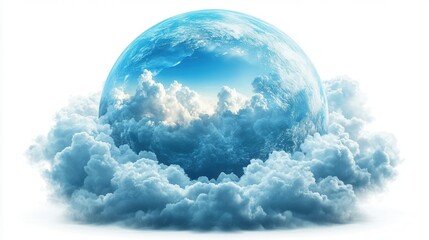 Wall Mural - Soft Clouds Surrounding a Blue Globe on White Background