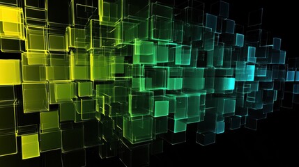 Poster - Glowing 3d abstract cubes in gradient colors on dark background