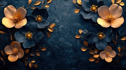 Sticker - Golden and blue flower art.