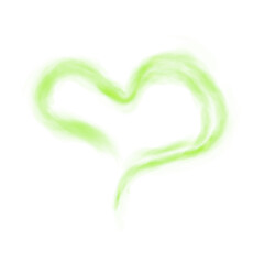 Green heart shaped smoke effect, sign of love, smoke hearts, love. Green waves of smoke from hot drink, coffee, cigarettes, tea or food. Mockup of fog with swirls. PNG.