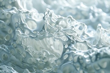 Poster - Intricate structure of a white substance forming holes and bumps on a light grey background