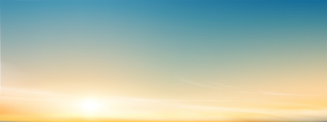 Wall Mural - sunset, sky blue background,summer sundown,clear sky in orange,yellow over sea beach.vector cartoon 