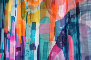 Poster - Abstract textile pattern with colorful shapes and lines creating a modern background design