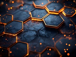 Poster - Metallic Hexagonal Geometric Frame for Modern Industrial Design Background