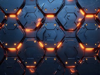 Poster - Sleek Geometric Frame with Metallic Hexagonal Textures for Modern Industrial Design Concept