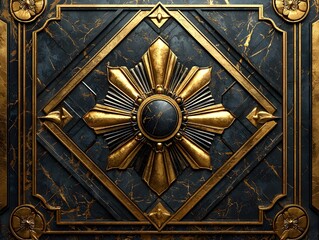 Poster - Bold Art Deco Frame with Golden and Black Geometric Patterns for Luxurious Aesthetic