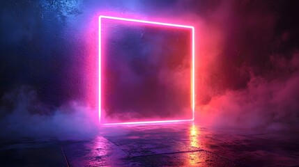 Poster - glowing neon frame against futuristic gradient background for tech or sci fi concepts