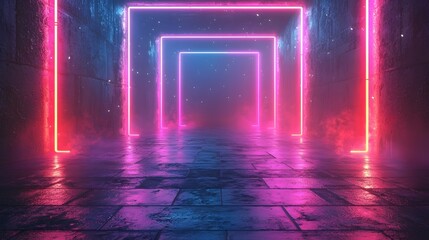Poster - Futuristic neon frame backdrop with glowing lines and dark gradient for tech or sci fi concepts