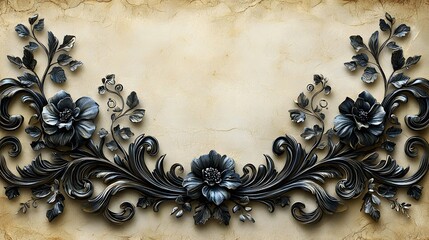 Poster - Elegant Black Ornate Border Frame with Parchment style Background for Timeless Aesthetic
