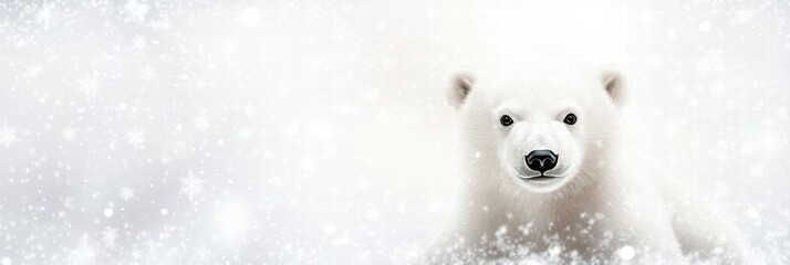 Aufkleber - Snowy setting featuring a curious polar bear amidst falling snowflakes in a serene and cold environment. Generative AI