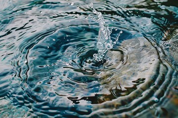 Poster - Water is splashing on a tranquil blue water surface creating ripples
