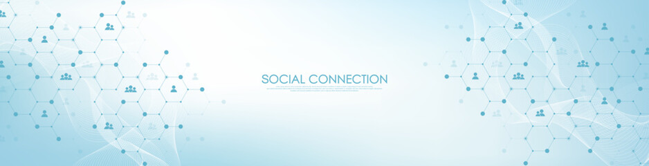 Leinwandbilder - Social network communication concept. Global network connection abstract background. Horizontal header web banner. Internet technology. Business. Science. Vector illustration