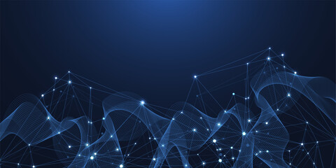 Leinwandbilder - Global network connection concept. Big data visualization. Social network communication in the global computer networks. Internet technology. Business. Science. Vector illustration