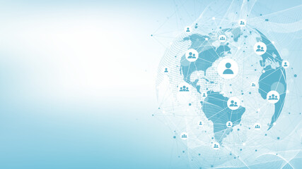 Leinwandbilder - Global network connection concept. Big data visualization. Social network communication in the global computer networks. Internet technology. Business. Science. Vector illustration