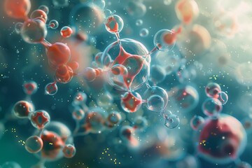 Poster - Microscopic view of molecules floating and interacting with each other
