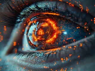 Poster - Glowing Eye Scanning a Dynamic Database in Real Time Intelligence Concept