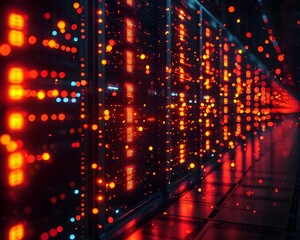 Poster - glowing grid of interconnected servers symbolizing power of cloud computing and data networks