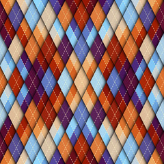 Aufkleber - Brown and blue Argyle pattern with intricate diamond-shaped motifs on a subtle texture, perfect for modern seasonal textile designs.
