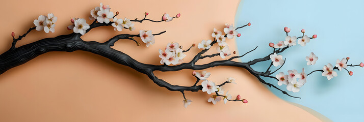 Wall Mural - Delicate Cherry Blossom Branches in Pastel Colors