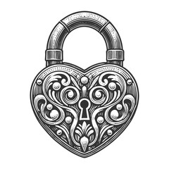 Wall Mural - heart-shaped padlock with decorative floral patterns, symbolizing love, security, and elegance sketc