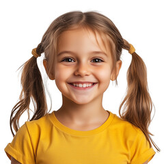 Happy young girl with pigtails smiling  isolated on transparent background