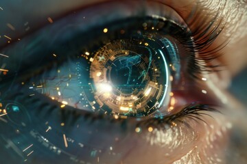 Poster - Futuristic human eye is scanning data with digital technology
