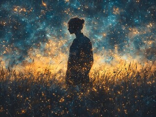 Wall Mural - celestial silhouette a conceptual portrait of the human form dissolving into the cosmos