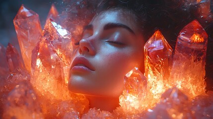 Poster - Surreal Glowing Crystal Portrait with Vibrant Refracting Light Patterns