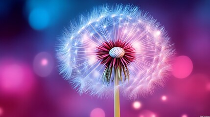 Wall Mural - Illuminated Dandelion Seed Head Close Up