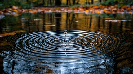 Poster - Mesmerizing Splash as Water Drop Hits Calm Pond Surface Creating Symmetrical Ripples