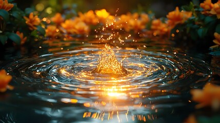 Poster - Mesmerizing Splash A Dynamic Water Drop Fracturing the Placid Pond Surface