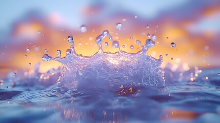 Poster - Frozen Water Drop Splash Against Vibrant Blue Sky