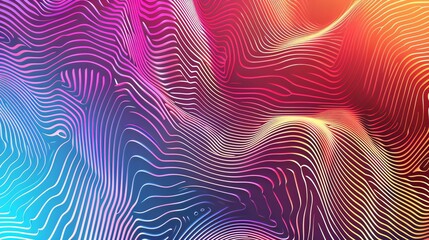 Wall Mural - an abstract, 3d render of glowing, wavy lines in pink, blue, and orange colors.