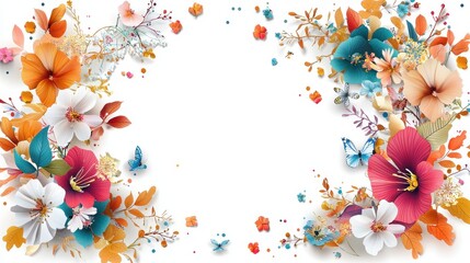 Poster - Colorful Spring Blossoms and Botanical Elements for Decorative Borders and Backgrounds