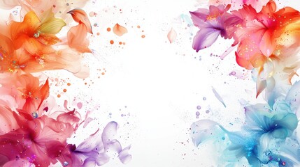 Poster - Vibrant Spring Blossoms Borders in Artistic Design with Colorful Petals and Soft Background