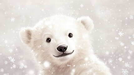 Aufkleber - Charming polar bear cub gazing with curiosity in a snowy winter wonderland. Generative AI