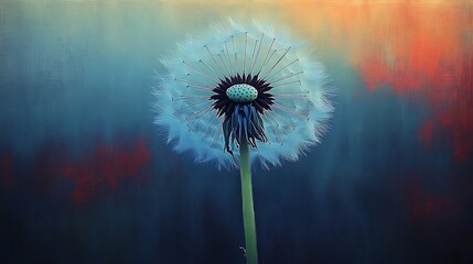 Wall Mural - A Single Dandelion Seed Head Against A Blurred Background