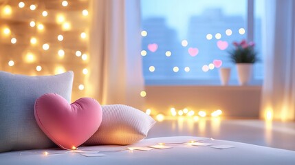 Poster - A cozy, romantic room decorated with DIY Valentine's Day decorations like heart-shaped pillows, love notes, and string lights, creating a heartfelt and charming atmosphere.