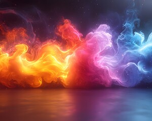 Poster - Futuristic Fiery Holographic Flames in Vibrant Neon Colors with Digital Elements