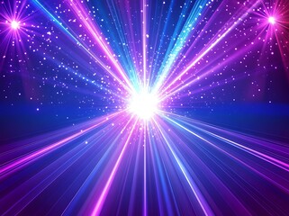 Poster - Light rays background with blue and purple colors, neon laser light effects for a party or festive greeting card design.