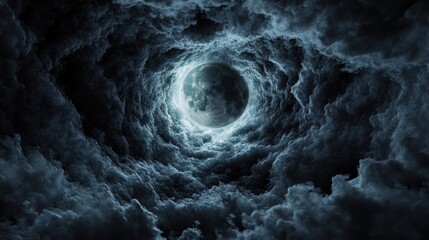 Wall Mural - Dramatic Night Sky with Moon Surrounded by Dark Stormy Clouds