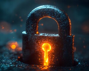 Poster - Glowing Radiant Padlock Icon Against Dramatic Dark Background