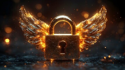 Poster - winged golden padlock icon symbolizing secure digital freedom and innovation