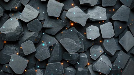 Poster - Black stones scattered with glowing particles make for a stunning and unique background full of texture and depth