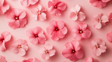 Beautiful pink rose petals bloom on a matching pink floral background