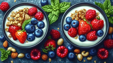 Wall Mural - Healthy Breakfast Yogurt Parfait with Berries and Granola