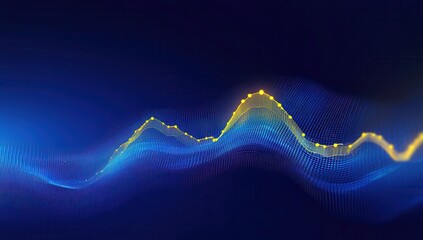 Poster - Abstract Digital Waves Flowing in Blue and Yellow Colors Representing Data Trends and Technology Visualization with a Subtle Futuristic Theme